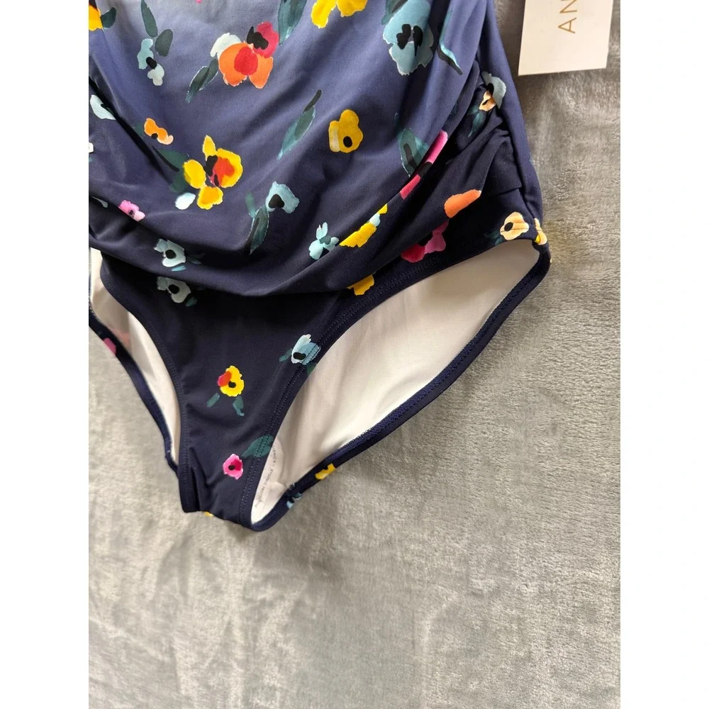 Anne Cole Womens Floral Ombre Twist Front Ruched One Piece Swimsuit Sz 10 $118